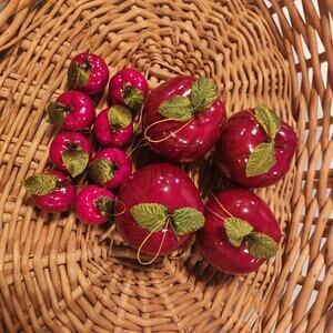 Vintage Red Glossy Apple Ornaments Christmas  
Fruit Holiday Nostalgic